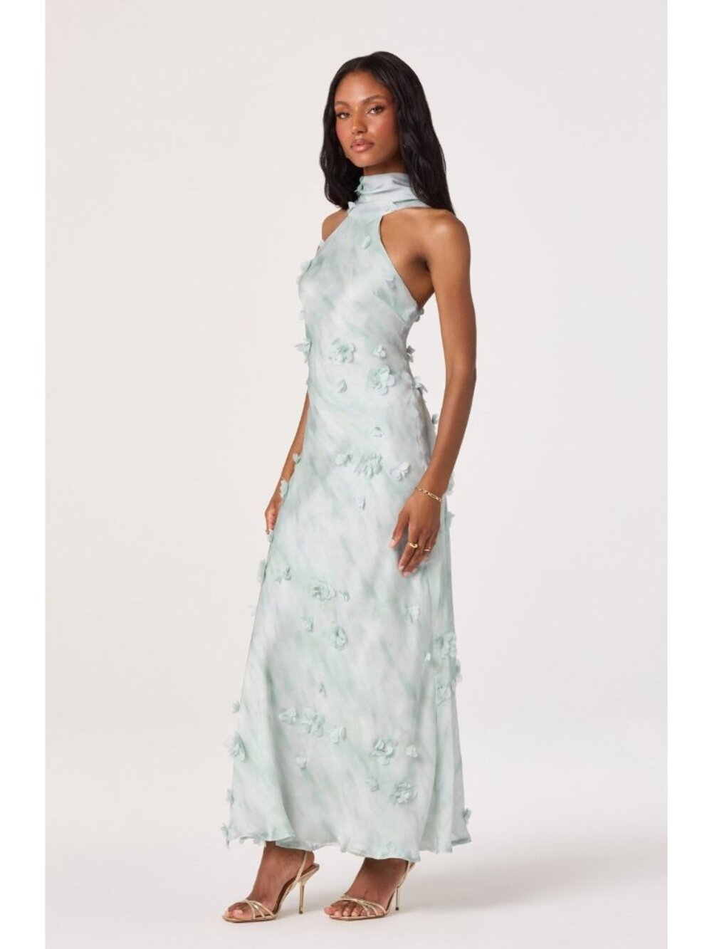 NWT Astr The Label Ashley 3D Floral Maxi Dress Gown XS Seafoam